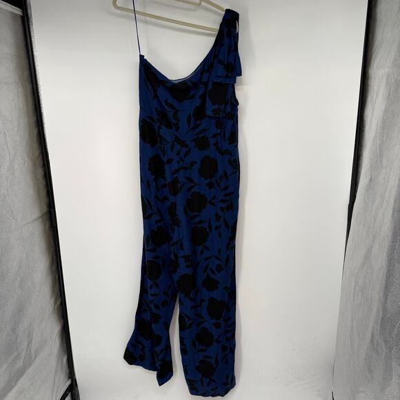 Target X Kate Spade One Shoulder Floral Jumpsuit Women's Sze 16 Blue Linen Blend - Picture 3 of 10